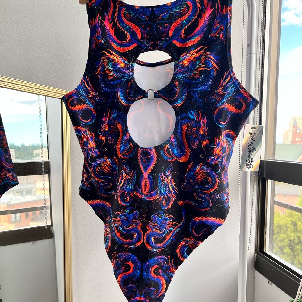 Vibrant Dragon Print Women’s Bodysuit